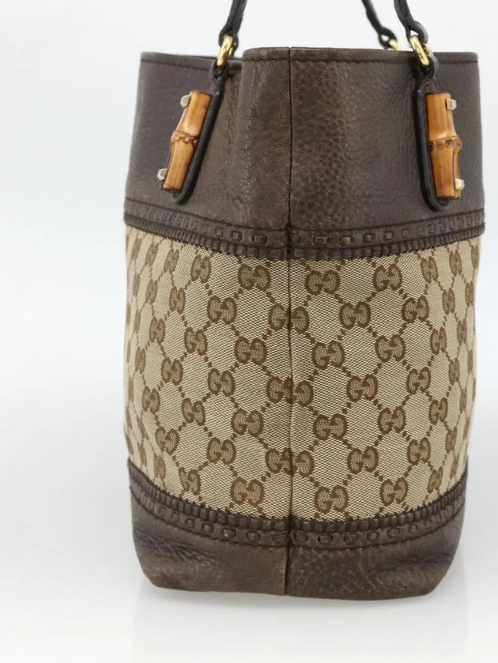 GUCCI GG Canvas Bamboo Tote Bag Black Gold 353125 Auth ka3798